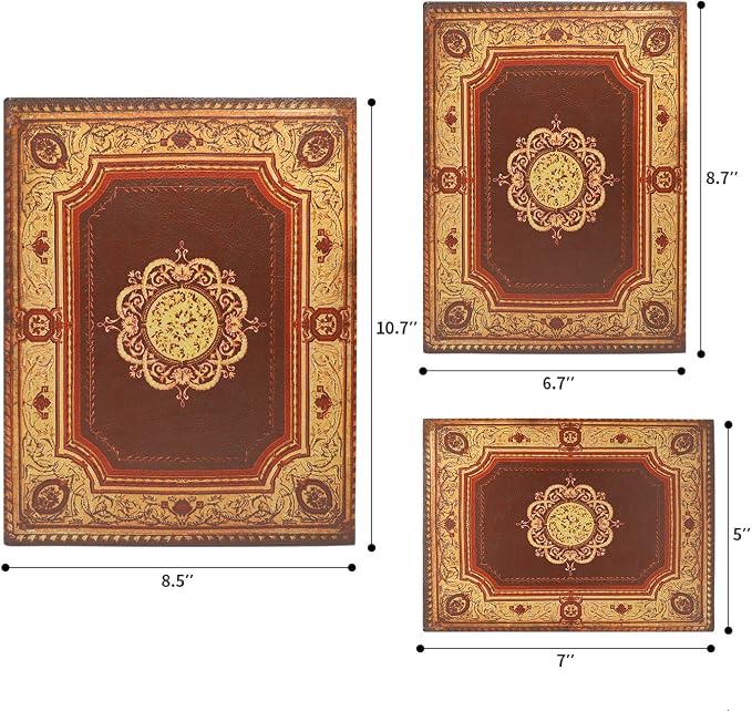 Jolitac Decorative Book Boxes World Map Pattern Antique Book Invisible box with Magnetic cover, Faux Wood Set of 3 Storage Set (Classic)