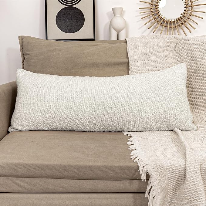 JoraLion 20x54 inch Neutral Boucle Body Pillow Cover, Cream White Long Pillow Cover Cozy Soft Cushion Case for Couch Sofa Bed Living Room Home Decor, Pack of 1 (Cover Only)