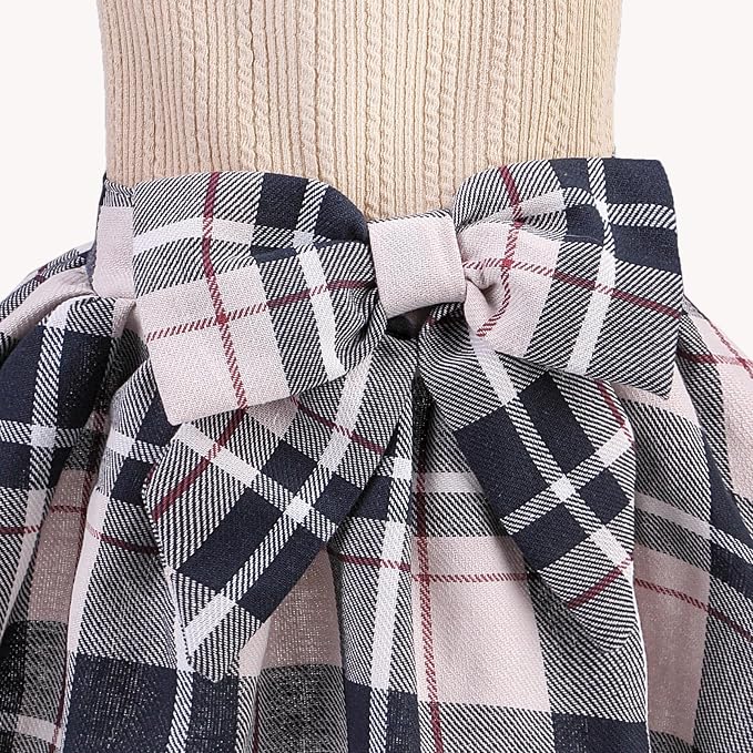 PUPTECK Classic Plaid Dog Dress Pet Apparel with Cute Bowtie Puppy Clothes Outfit,Cream,XS