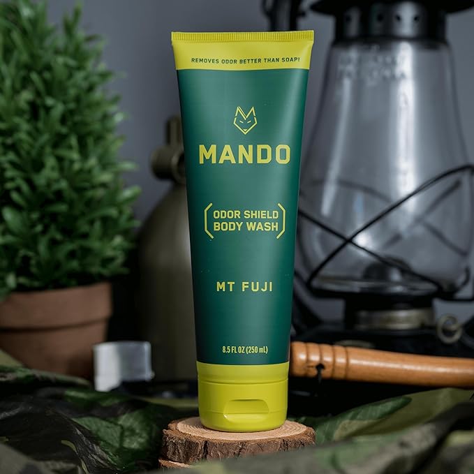 Mando Smooth Solid Stick (2.6 Ounce) + Acidified Body Wash (8.5 Ounce) - Clinically Proven to Block Odor All Day - Whole Body Safe For Pits, Packages + Feet (Mt. Fuji)