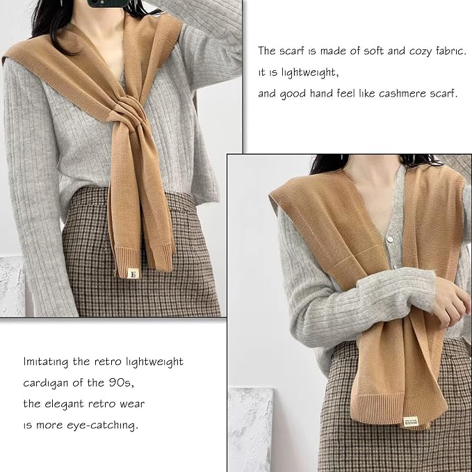 huablo Women's Fashion Knitted Shawl - Khaki Sweater Shawl for Air-Conditioned Rooms
