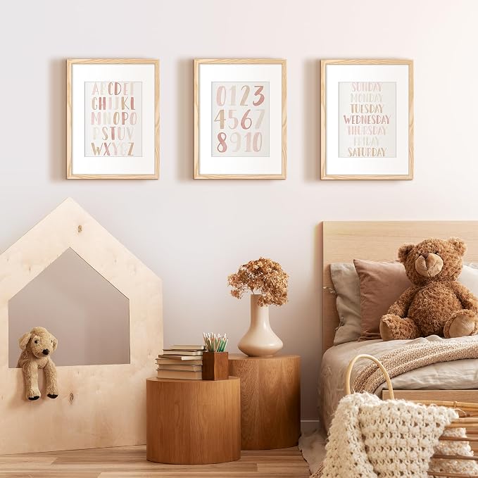 upsimples 12x16 Picture Frame, Gallery Wall Frames Set of 5, Natural | Poster Frame Collage Wall Decor, 8.5x11 Picture Frame with Mat for Family, Baby, Hallway, Christmas