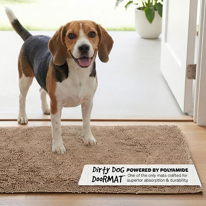 Dog Gone Smart Dirty Dog Doormat - Super Absorbent Polyamide Rug Pulls in Moisture & Dirt - Fast Drying for Clean Floors, Non-Slip, Machine Washable Mat for Muddy Paws - Latte, 31 x 20 Inches