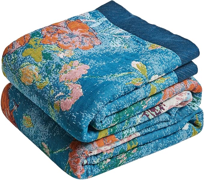 MSGKV Boho Throw Blanket 60"x80" 100% Cotton Bird Throw for Bed Couch | 100% Cotton Throw, Bird Pattern, Reversible Woven, Lightweight Comfort, Farmhouse Decor, All Seasons, Machine Washable