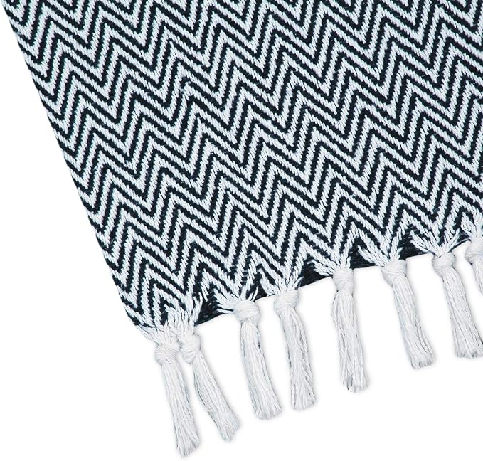Americanflat 50x60 Throw Blanket - Soft and Breathable Cotton Throw Blanket for Couch, Bed, Chair - Decorative Blankets Perfect for Home or Outdoor Use - Navy Blue and White Herringbone Design