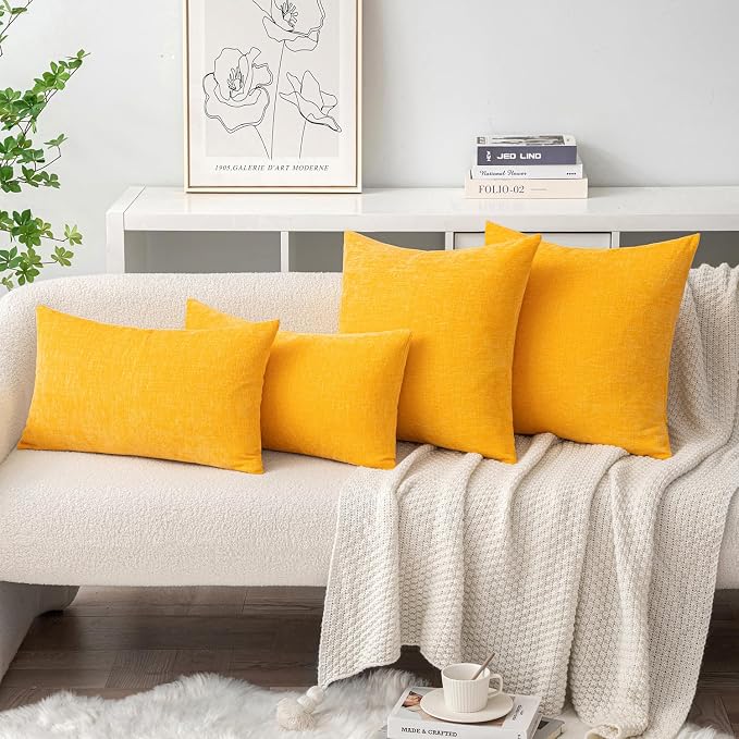 MIULEE Soft Chenille Throw Pillow Covers Goose Yellow 20x20 Inch Pack of 2 | Modern Home Decor, Classic Decorative Pillows, Solid Dyed Cases, Boho Couch Cushion Covers for Sofa Bed Living Room