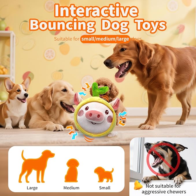 Bouncing Piggy Dog Toy, Self Moving Dog Toy with Jumping Ball, Squeaky Electronic Vibrating Dog Toy with Music Recording Modes for Small Medium Large Dogs Puppy to Keep Them Busy (Pig)