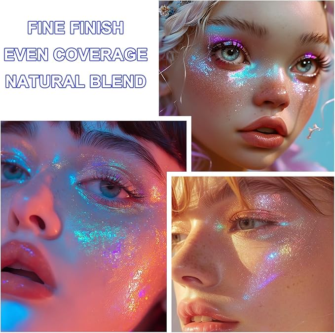 Roll-on Holographic Body Glitter Gel for Face and Hair, Chameleon Color Changing Glitter Gel Under Light, Chunky Mermaid Sequins Festival Party Rave Accessories Body Shimmer Makeup (Sparkling Pink)