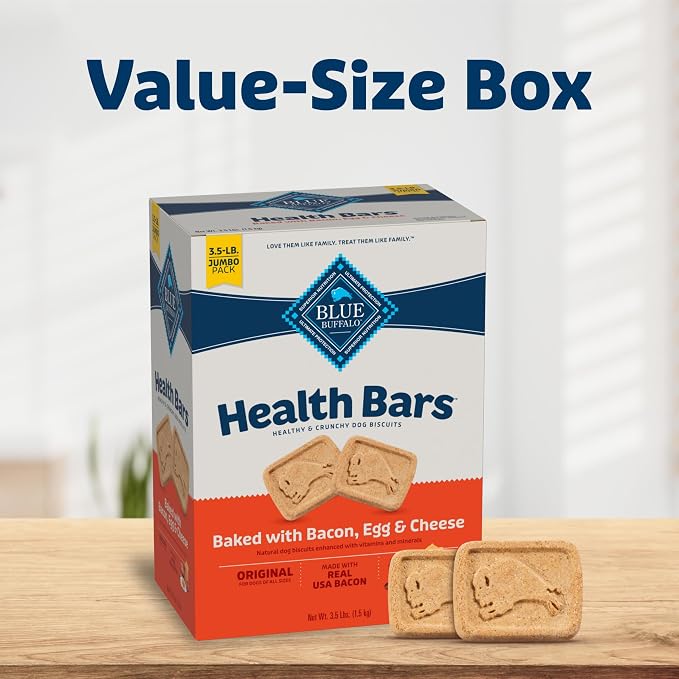 Blue Buffalo Health Bars Bacon Egg & Cheese Dog Biscuits, 3.5 lb | Oven-Baked, Crunchy Texture, No Chicken By-Product, Corn, Wheat, or Soy