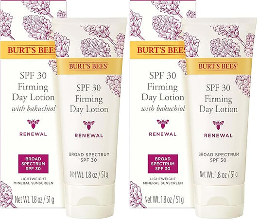Burt's Bees Renewal SPF 30 Firming Day Face Lotion With Bakuchiol,Sunscreen Face Lotion With Natural Retinol Alternative,98 Percent Natural Origin Skin Care,1.8 oz. Tube,(Pack of 2)