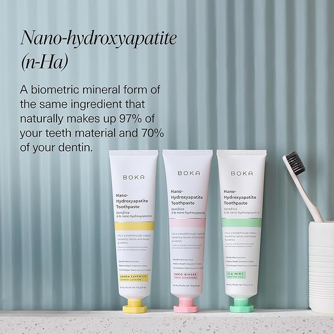 Boka Fluoride Free Toothpaste, Nano Hydroxyapatite Toothpaste, Appropriate for Sensitive Teeth - for Adult, Kids Oral Care - Ela Mint, Coco Ginger, Lemon Lavender Flavor, 4 Fl Oz 3Pk US Manufactured
