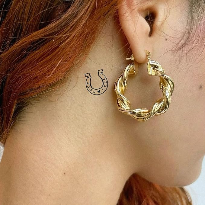 2 Sheets Long Lasting Fishbone Temporary Fake Tattoos For Women Arm Hand Neck,Horseshoe Semi Permanent Tattoo For Adults Girl,Realistic, Waterproof and Non-Reflective,Minimalist Design