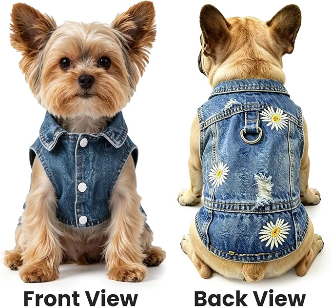 Dog Jean Jacket,Blue Denim Vest for Small Pet,Cute Clothes with D-Ring | Soft Washed Cotton Denim Costume,Cool Apparel Dress Shirt for Puppy,Classic Coat Outfit for Small Dogs Cats Boy Girl