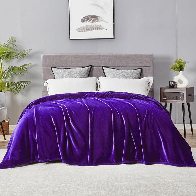 DREAMNINE Extra Large Soft Comfy Fluffy Fleece Bed Blanket King Size 90" x 108", Luxury Huge Decorative Fuzzy Blanket for Bedroom, Big Cozy Shaggy Warm Flannel Blankets for Winter Autumn Pet, Purple