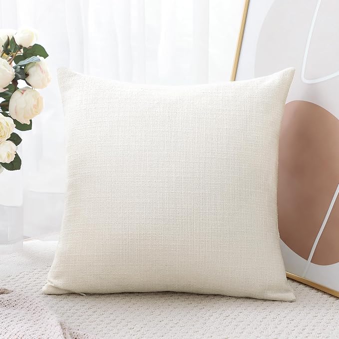OTOSTAR Linen Throw Pillow Cover Set of 1 Decorative Square Pillowcases Cushion Covers 16x16 Inch for Home Decor Sofa Bedroom Car 40 x 40CM Cream Beige