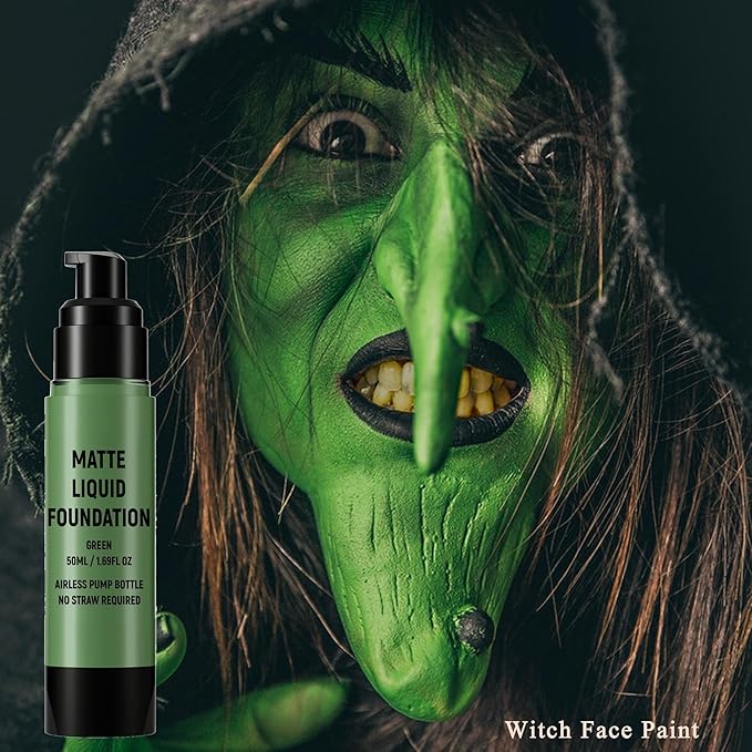 Green Face Body Paint, Christmas Stocking Stuffers, Full Coverage Liquid Foundation for Halloween SFX Witch Makeup Elphaba Costume,Patrick’s Day Accessories