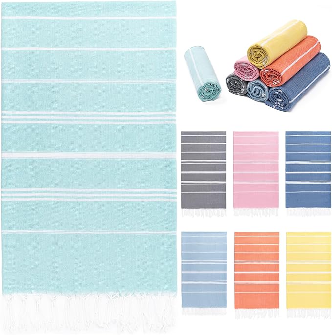 Aegero Turkish Beach Towel, 36"x71" Quick Dry Sand Free Oversized Bath Pool Swim Towel, Lightweight Travel Turkish Towels Vacation Essentials, Aqua