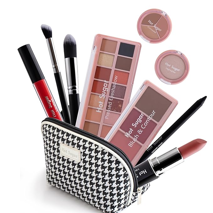 Hot Sugar All in One Makeup Kit, Makeup Set for Women, Girls Makeup Kit for Teens with Eyeshadow, Blush, Contour, Highlighter, Concealer, Lipstick, Lip Gloss, Eyeliner and Brush (Black)