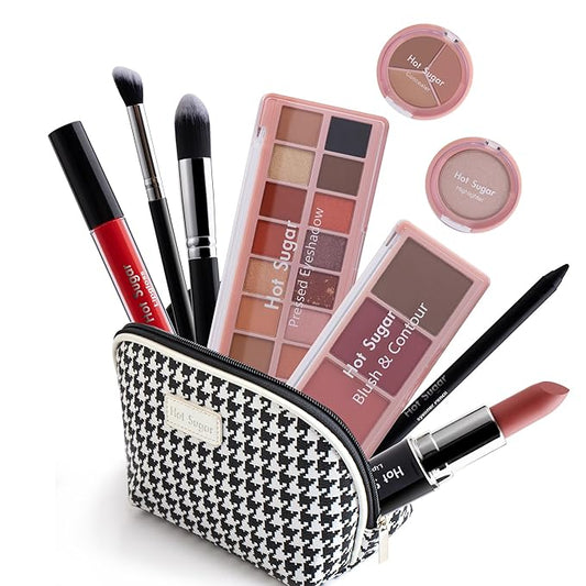 Hot Sugar All in One Makeup Kit, Makeup Set for Women, Girls Makeup Kit for Teens with Eyeshadow, Blush, Contour, Highlighter, Concealer, Lipstick, Lip Gloss, Eyeliner and Brush (Black)