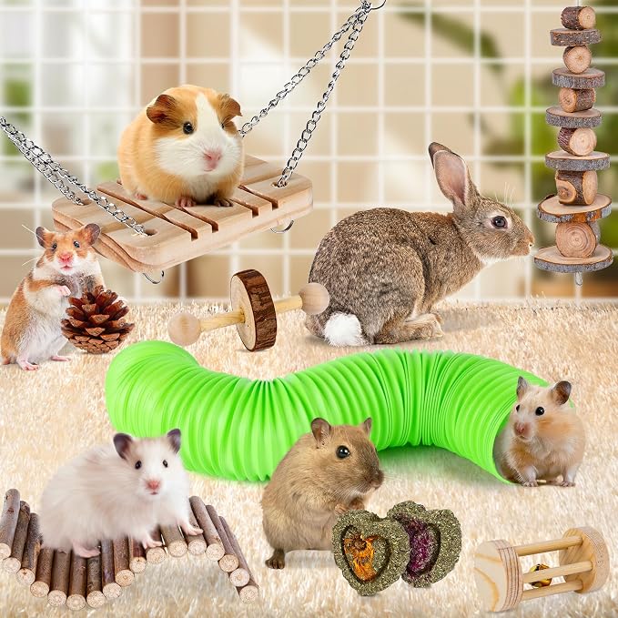 Hamster Toys Set, Guinea Pig Toys Bunny Small Animal Chewing Toy for Cage