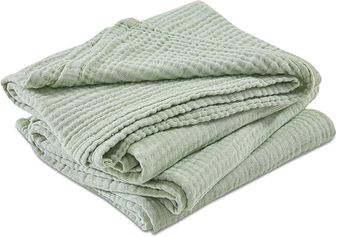 EMME Cotton Muslin Twin XL Blanket Breathable Gauze Soft Lightweight Blankets Adults Gifts for Women (Heather Sage Green, 66"x90")