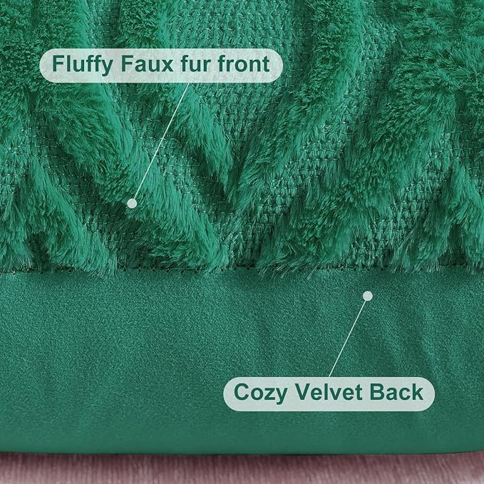 decorUhome Faux Fur Plush Soft Green Throw Pillow Covers 12x20 Set of 2 | Plush Solid Fall Couch Pillow Covers, Accent Modern Farmhouse Neutral Decorative Square Pillow Cases for Sofa Bed Living Room