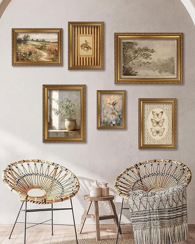 Vintage Gold Framed Wall Art Retro Floral Butterfly Canvas 9x11in | Living Room, Home Decor Painting Picture, Bedroom Wall Decor, Gifts for Friends or Family