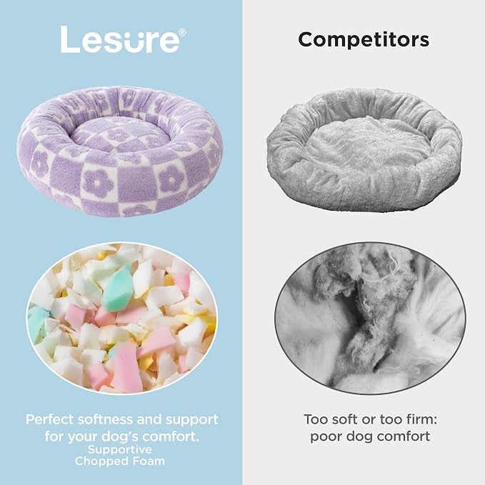 LE SURE Shown on TV Jacquard Donut Cat Beds Indoor,Flower Checks 20x20x6in | Orthopedic Calming Puppy Bed,Cute Original Design Pattern,Washable Cover, Home Decor as Gift for Pet ,Anti Slip Bottom