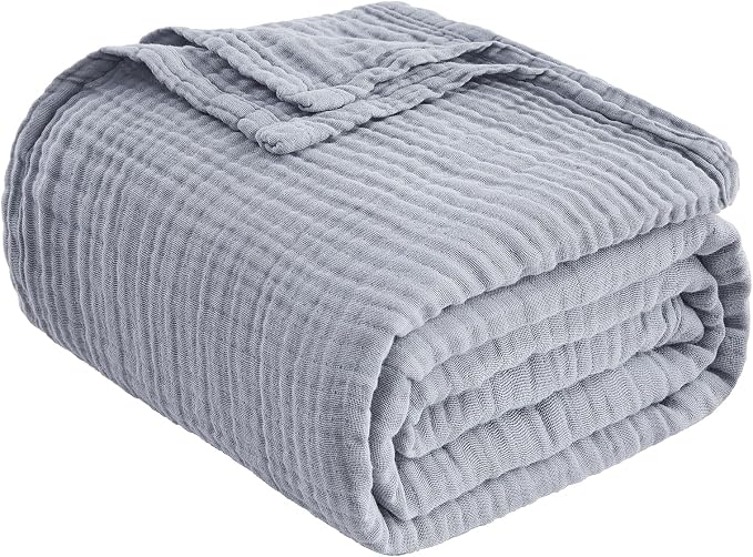 EMME Muslin Blankets for Adults Dusty Blue Small Blanket 40" x 50" | Throw Blanket for Couch Breathable Gauze Soft Lightweight Airy Light