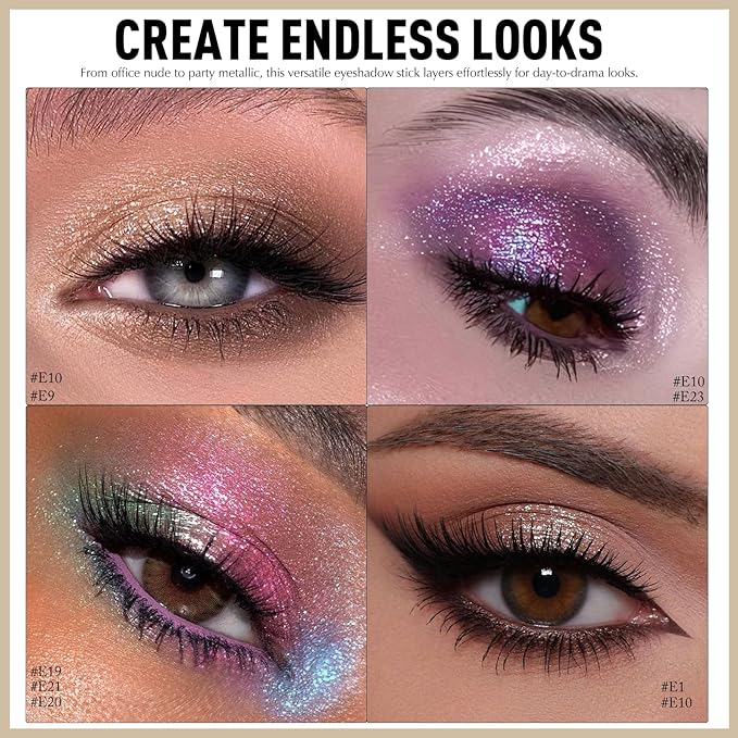 Glitter Eyeshadow Stick - Rose Shimmer Long Lasting Cream Eye Shadow Pencil Buildable Sparkling Face Highlighter Makeup, Lightweight Waterproof & Smudge Proof for Easy Application