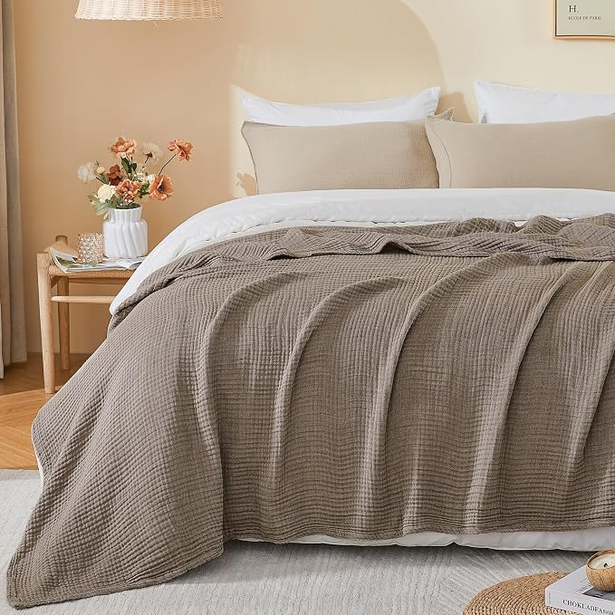 EMME Cotton Muslin Large Throw Blanket Couch Breathable Gauze Soft Lightweight Bed Blankets Adults (Heather Brown, 50"x70")