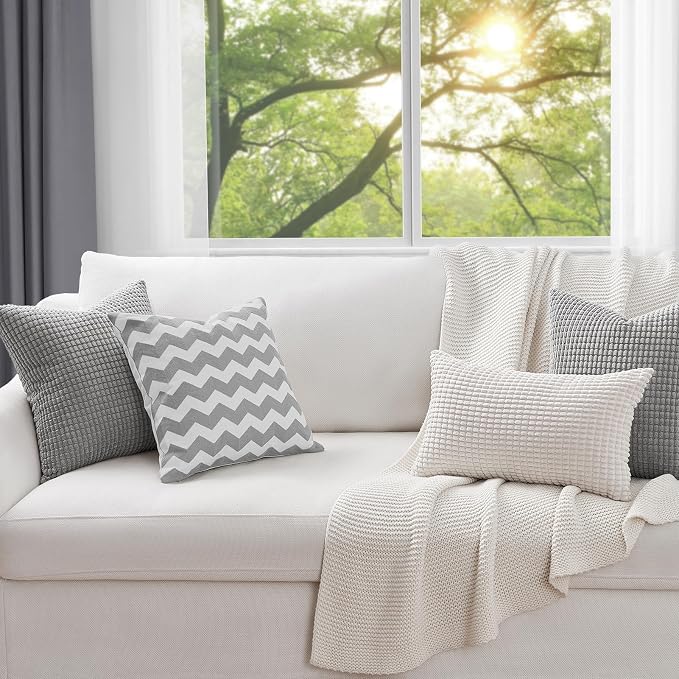 Topfinel 4 Packs Decorative 20x20 Inch Grey Throw Pillow Covers for Living Room Couch Bed, Rustic Modern Home Decor, Soft Corduroy Small Bulge Accent Square Cushion Case 50x50 cm(Light Grey)