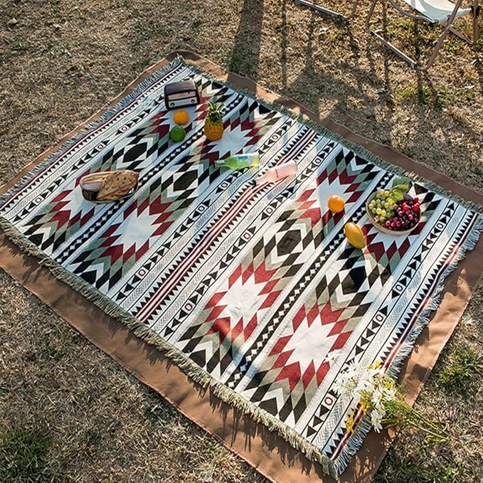 Lqprom Aztec Southwestern Throw Blanket,Native American Cover 51"x63" | Southwest Boho Style,Sofa Chair Cover,Outdoor Beach Car Tent Travel Camping Use,Reversible and lightweight,Tapestry,Tassels