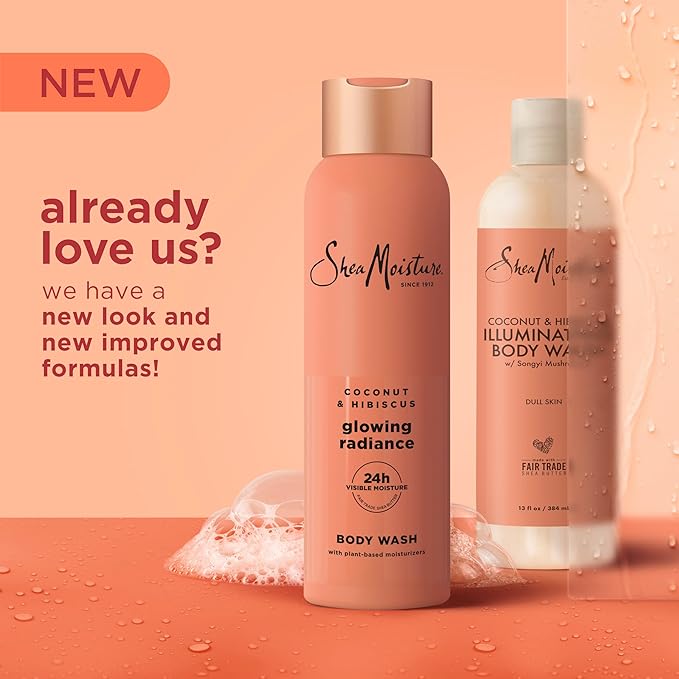 SheaMoisture Coconut Hibiscus Body Wash Glowing Radiance Glowing Radiance body wash for 24H Visible Moisture for Healthy, Glowing Skin 18 oz