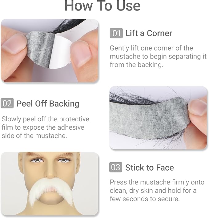 2Pcs Men Fake Mustache Realistic Mustaches Fake Facial Hair Beard for Cosplay Costume Halloween Parties