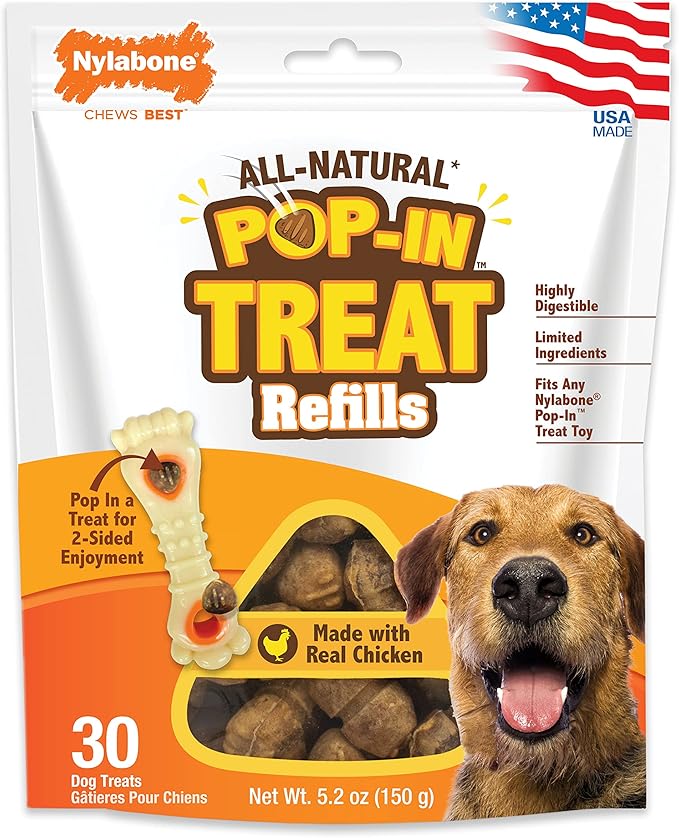 Nylabone Pop-In Treat Toy Chicken Dog Treat Refills, 30 Count | Made with real chicken, fits any Nylabone Pop-In Treat Toy, all-natural dog treats, highly digestible, limited ingredients