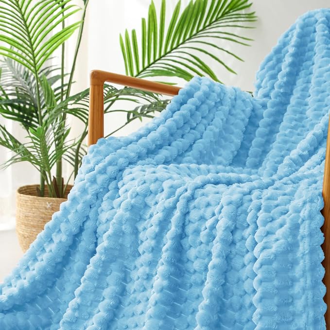 Exclusivo Mezcla Large 3D Fleece Throw Blanket for Couch, Blue | Extra Soft Fuzzy Plush Lightweight Throws, Cozy Fluffy Decorative Blankets for All Seasons, 50x70 Inches
