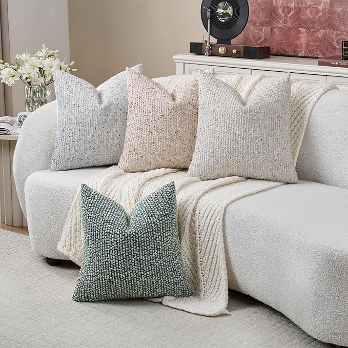 26x26 Cream Grey Euro Sham Pillow Cover Striped Textured Boucle Chic Morden Boho Accent Farmhouse Square Decorative Couch Throw Pillow Cover for Home Decor Bed Sofa Living Room