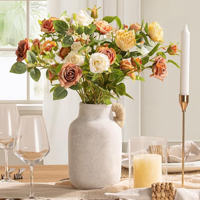 Vanselia Ceramic Flower Vase Home Table Decor Living Room Farmhouse 9.7 in | Large Tall White Rustic Decorative Flowers Vases Plant Modern Decoration for Kitchen Shelf Coffee Dining Centerpieces Desk