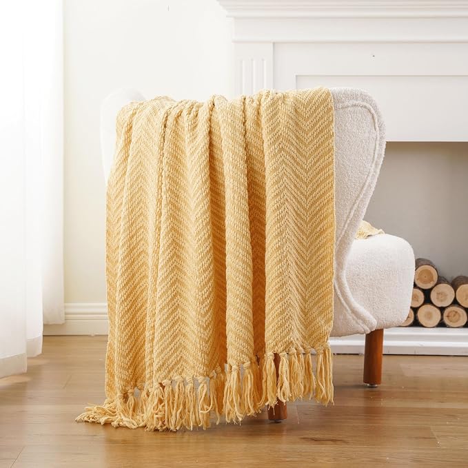 BATTILO HOME Butter Yellow Throw Blanket for Couch, 50"x60" | Fall Throw Blanket for Autumn Halloween Decoration, Gold Throw Blankets for Bed Sofa