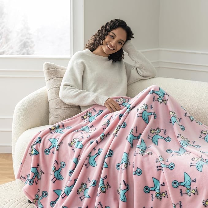 Berkshire Mo Willems® VelvetLoft® Throw Blanket - Super Soft Plush Elephant & Piggie Character Design - Cozy Home Decor, Pigeon Hello Print Pink, 50 in x 70 in(Official Mo Willems® Product)