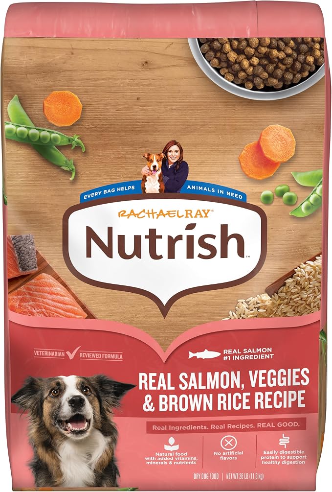 Nutrish Salmon Dry Dog Food, 26 lb. Bag (Rachael Ray) | Complete & Balanced Nutrition for Small, Medium and Large Breed Adult Dogs, Veterinarian Reviewed Formula