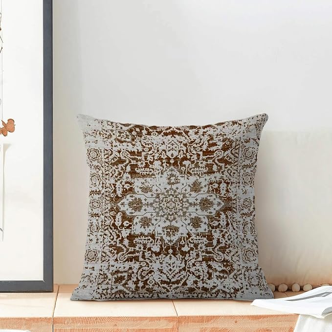 AEIOAE Boho Pillow Covers 24x24 Inch Set of 2,Brown Beige Carpet Pattern Throw Pillows Case,Ethnic Design Retro Outdoor Decorative Square Linen Farmhouse Decor Cushion Covers for Home Sofa Couch