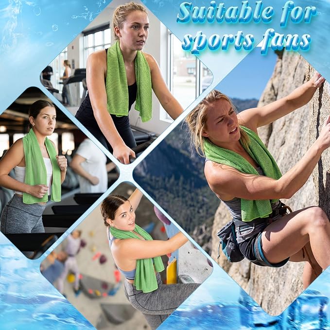 Honoson 20 Pcs Cooling Towels for Neck and Face, 47"x12" Sports Breathable Ice Towels Microfiber Chilly Sweat Rags with Portable Bottle for Gym Golf Athletes Yoga Workout Hot Weather (Green)