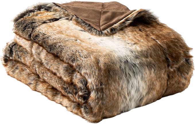 BATTILO Luxury Brown Faux Fur Throw Blanket for Couch,50"x60", Shaggy | Super Thick Warm Elegant Cozy Plush Furry Fuzzy Fluffy Faux Fur Blankets for Bed, Sofa, Living Room, Home Decor