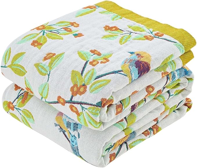 XIBLC Boho Throw Blanket for Bed, 100% Cotton Soft Rustic Quilt Fall Blanket, 90"x98" Floral Printed Farmhouse Decor Bed Blankets, All Season Rustic Reversible Bohemian Throw Quilt