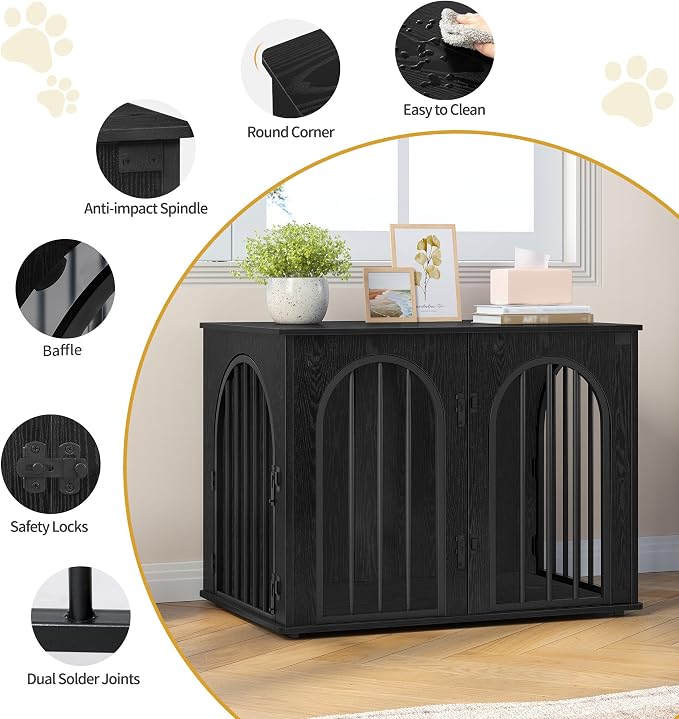 Hzuaneri 31.5'' Dog Crate Furniture,Dog Kennel Indoor for Small/Medium Dogs | Dog Kennel Furniture Wooden Dog Cage Heavy Duty Dog Crate Decorative Pet House End Side Table TV Stand,Black DFC85104B