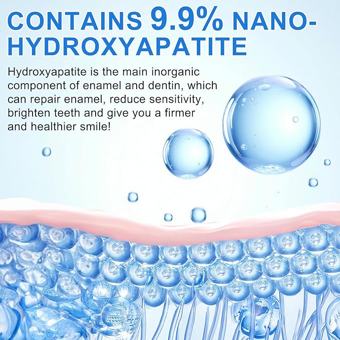 9.9%Hydroxyapatite Toothpaste for Enamel Protection and Tooth Strengthening, Hidroxiapatita Toothpaste Whittooth and Repairs Teeth, Reduces Sensitivity, Natural Peppermint Fresh Breath for Oral Health