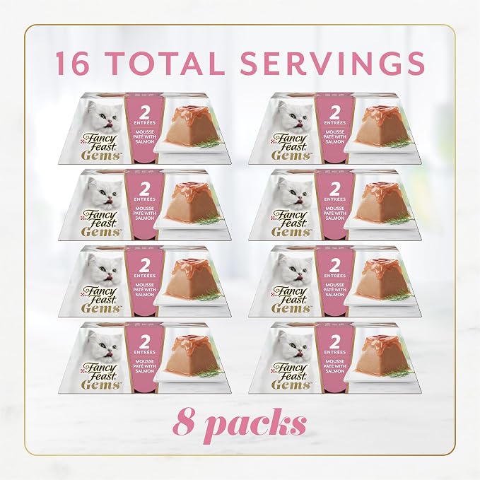 Fancy Feast Gems Pate Cat Food Mousse with Salmon and a Halo of Savory Gravy Cat Food - 4 oz. Boxes,(Pack of 16)
