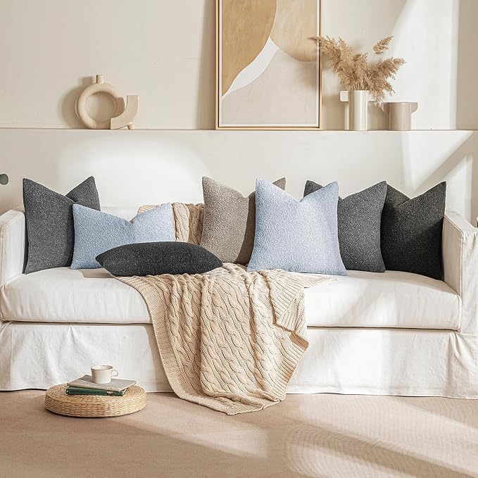 MIULEE 24x24 Decorative Euro Sham Boucle Couch Pillow Covers Sky | Set of 2 Textured Neutral Throw Pillow Covers, Accent Solid Pillowcases, Sofa Living Room Home Decor